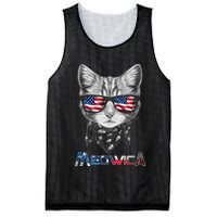 Meowica Rock Cat Funny 4th of July USA Freedom Mesh Reversible Basketball Jersey Tank
