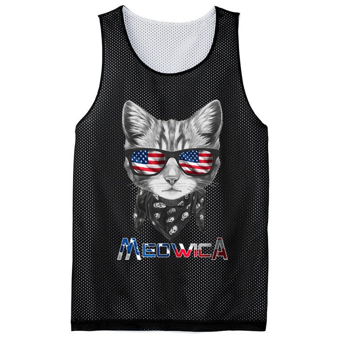 Meowica Rock Cat Funny 4th of July USA Freedom Mesh Reversible Basketball Jersey Tank