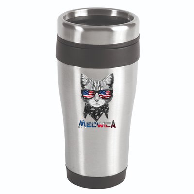 Meowica Rock Cat Funny 4th of July USA Freedom 16oz Travel Tumbler