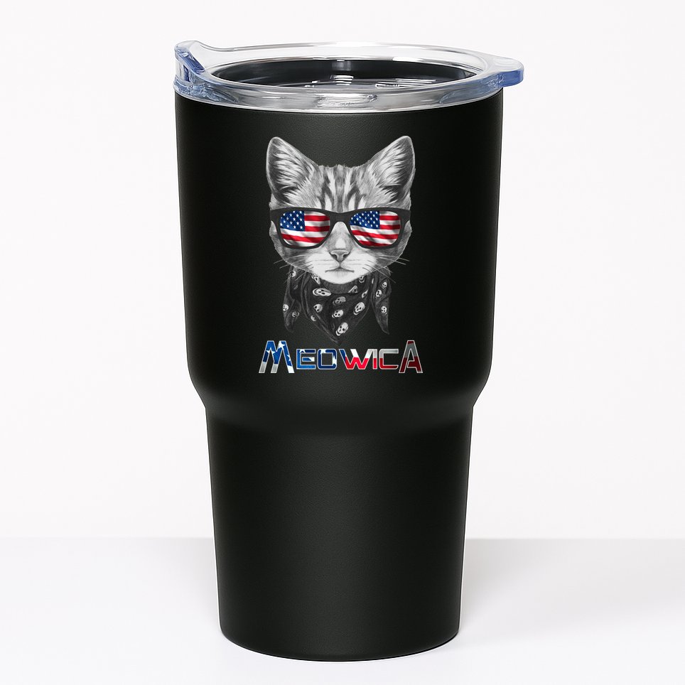 Meowica Rock Cat Funny 4th of July USA Freedom Tumbler