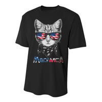 Meowica Rock Cat Funny 4th of July USA Freedom Youth Performance Sprint T-Shirt