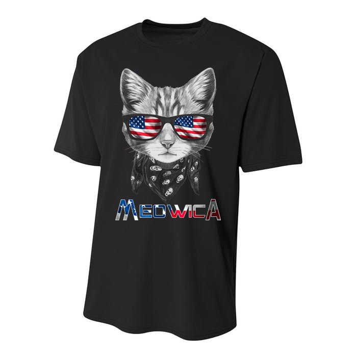 Meowica Rock Cat Funny 4th of July USA Freedom Youth Performance Sprint T-Shirt