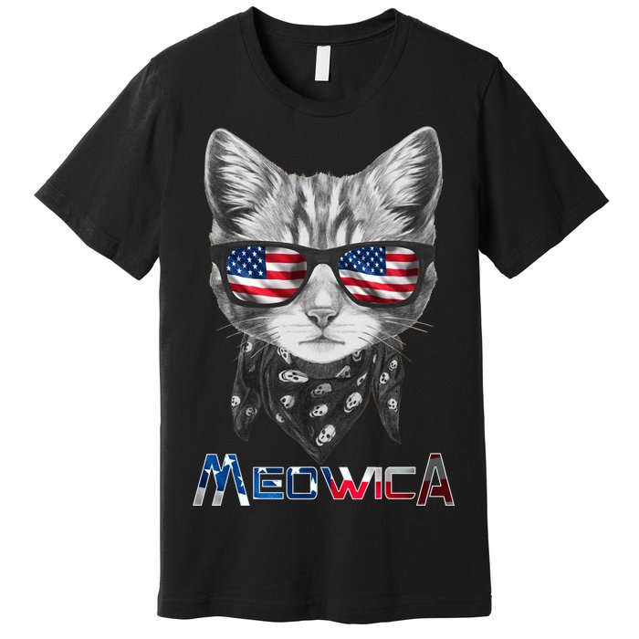 Meowica Rock Cat Funny 4th of July USA Freedom Premium T-Shirt