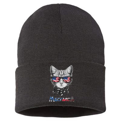 Meowica Rock Cat Funny 4th of July USA Freedom Sustainable Knit Beanie