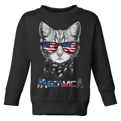 Meowica Rock Cat Funny 4th of July USA Freedom Toddler Sweatshirt