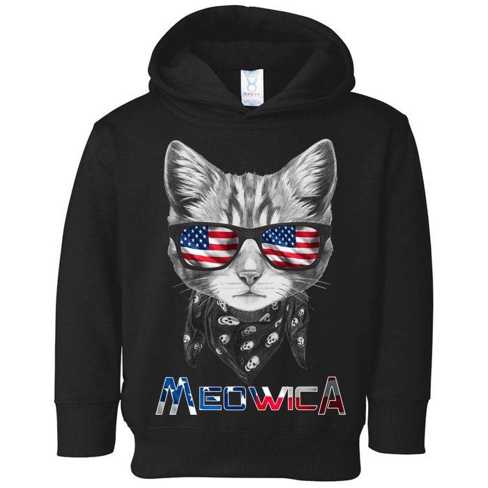 Meowica Rock Cat Funny 4th of July USA Freedom Toddler Hoodie