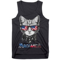 Meowica Rock Cat Funny 4th of July USA Freedom Tank Top