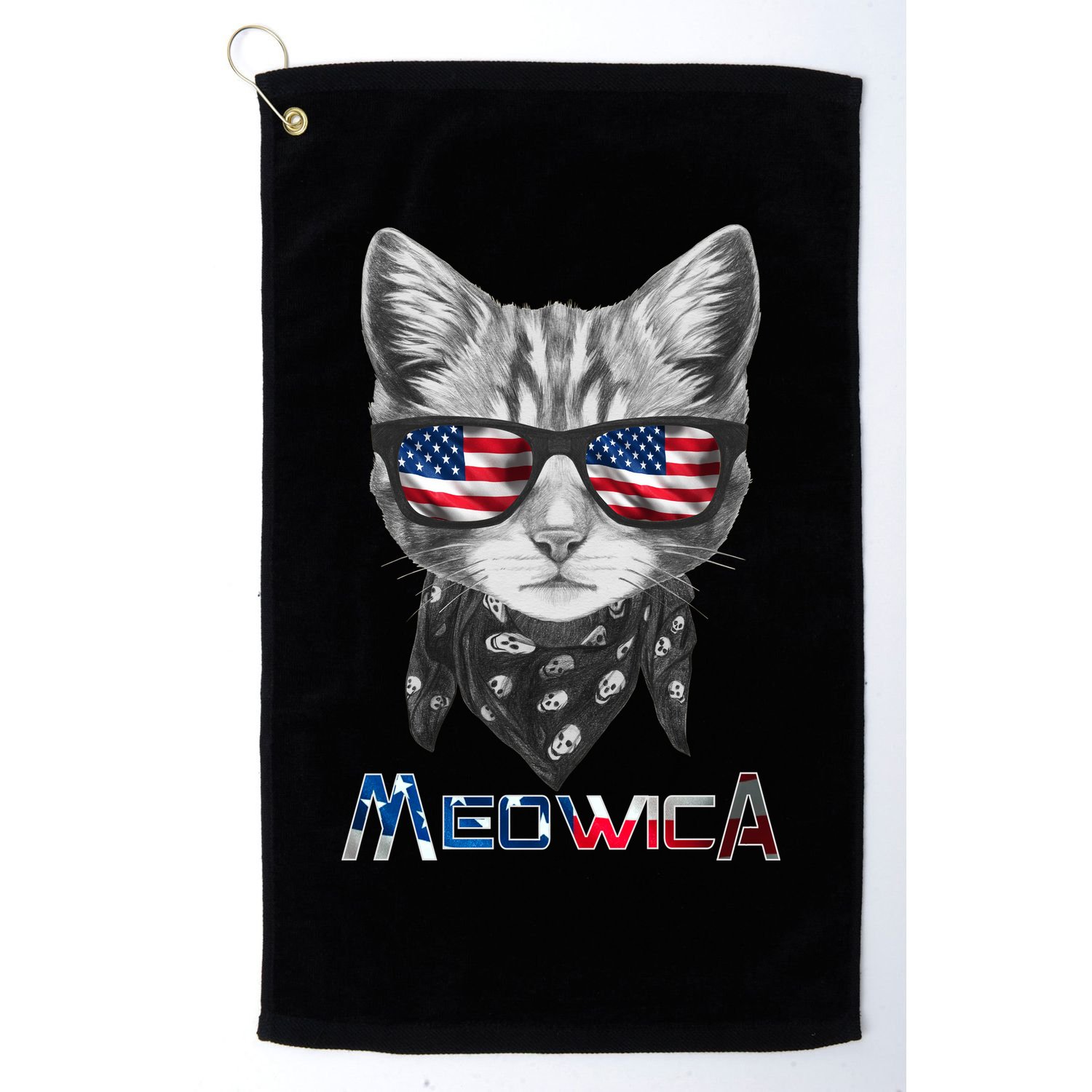 Meowica Rock Cat Funny 4th of July USA Freedom Golf Towel