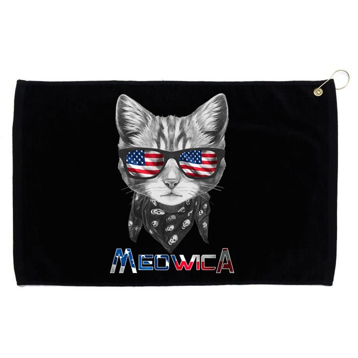 Meowica Rock Cat Funny 4th of July USA Freedom Grommeted Golf Towel