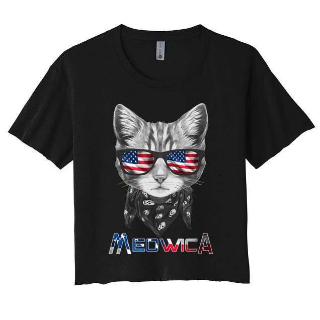 Meowica Rock Cat Funny 4th of July USA Freedom Crop Top