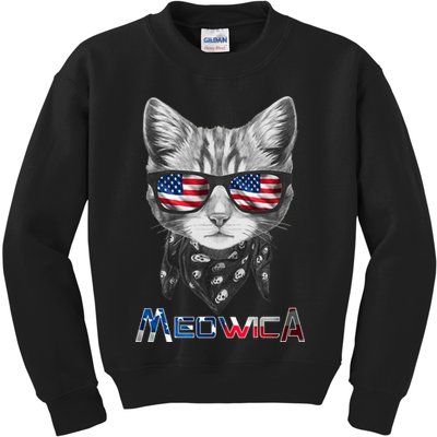 Meowica Rock Cat Funny 4th of July USA Freedom Kids Sweatshirt