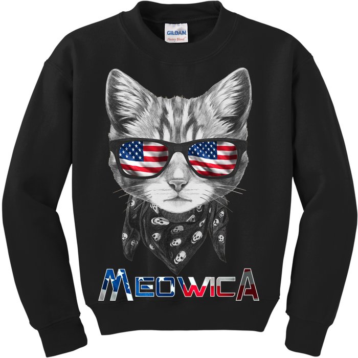 Meowica Rock Cat Funny 4th of July USA Freedom Kids Sweatshirt