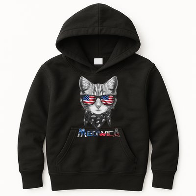 Meowica Rock Cat Funny 4th of July USA Freedom Kids Hoodie