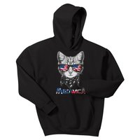 Meowica Rock Cat Funny 4th of July USA Freedom Kids Hoodie