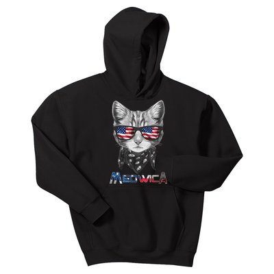 Meowica Rock Cat Funny 4th of July USA Freedom Kids Hoodie