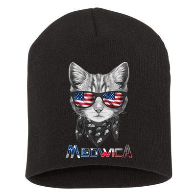 Meowica Rock Cat Funny 4th of July USA Freedom Short Acrylic Beanie