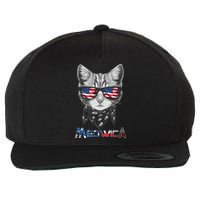 Meowica Rock Cat Funny 4th of July USA Freedom Wool Snapback Cap