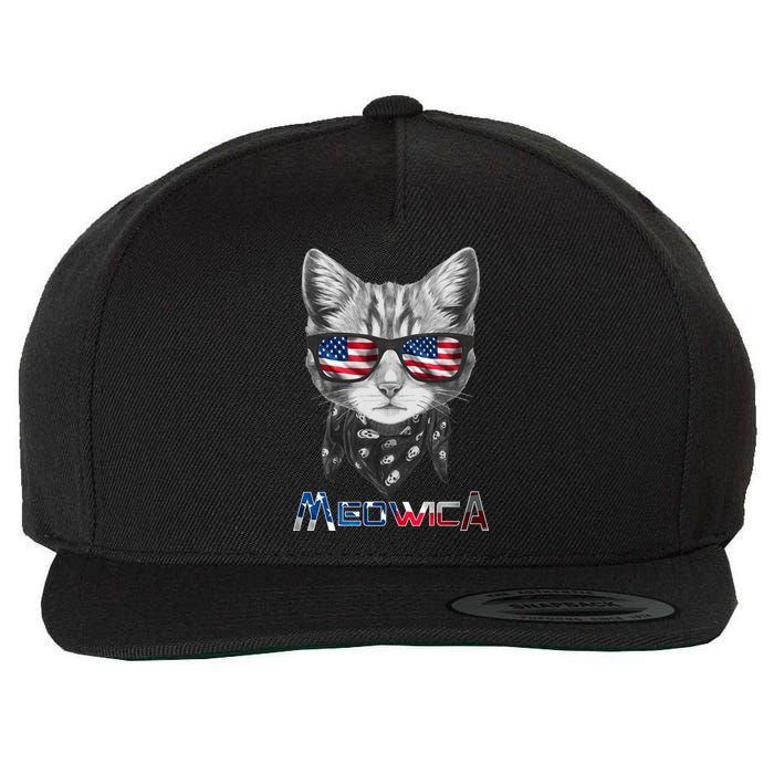 Meowica Rock Cat Funny 4th of July USA Freedom Wool Snapback Cap