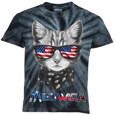 Meowica Rock Cat Funny 4th of July USA Freedom Kids Tie-Dye T-Shirt