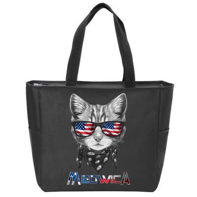 Meowica Rock Cat Funny 4th of July USA Freedom Zip Tote Bag