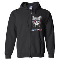 Meowica Rock Cat Funny 4th of July USA Freedom Full Zip Hoodie