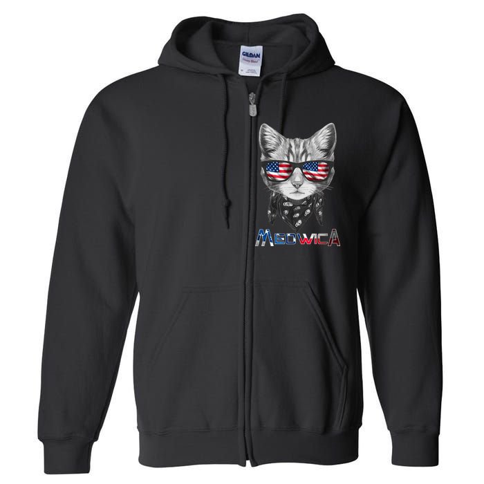 Meowica Rock Cat Funny 4th of July USA Freedom Full Zip Hoodie