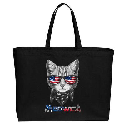 Meowica Rock Cat Funny 4th of July USA Freedom Cotton Canvas Jumbo Tote