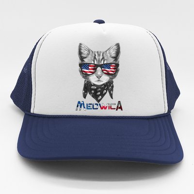 Meowica Rock Cat Funny 4th of July USA Freedom Trucker Hat