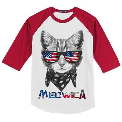 Meowica Rock Cat Funny 4th of July USA Freedom Kids Colorblock Raglan Jersey