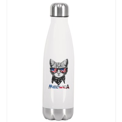 Meowica Rock Cat Funny 4th of July USA Freedom Stainless Steel Insulated Water Bottle