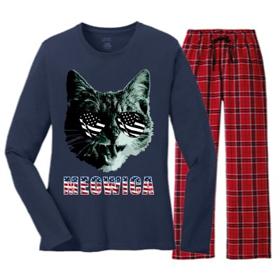 Meowica USA Cat Women's Long Sleeve Flannel Pajama Set 