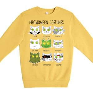 Meowoween Costumes Funny Cat Halloween Premium Crewneck Sweatshirt