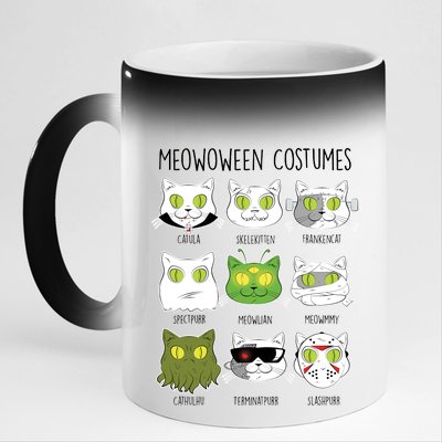 Meowoween Costumes Funny Cat Halloween 11oz Black Color Changing Mug