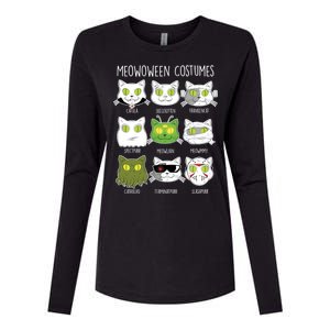 Meowoween Costumes Funny Cat Halloween Womens Cotton Relaxed Long Sleeve T-Shirt