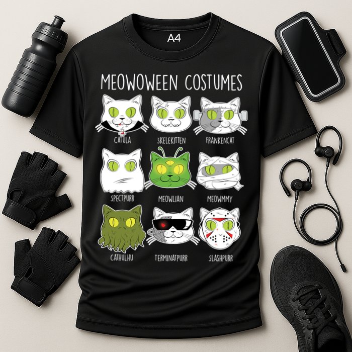 Meowoween Costumes Funny Cat Halloween Cooling Performance Crew T-Shirt