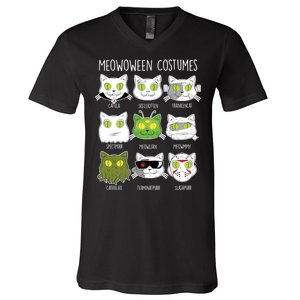 Meowoween Costumes Funny Cat Halloween V-Neck T-Shirt