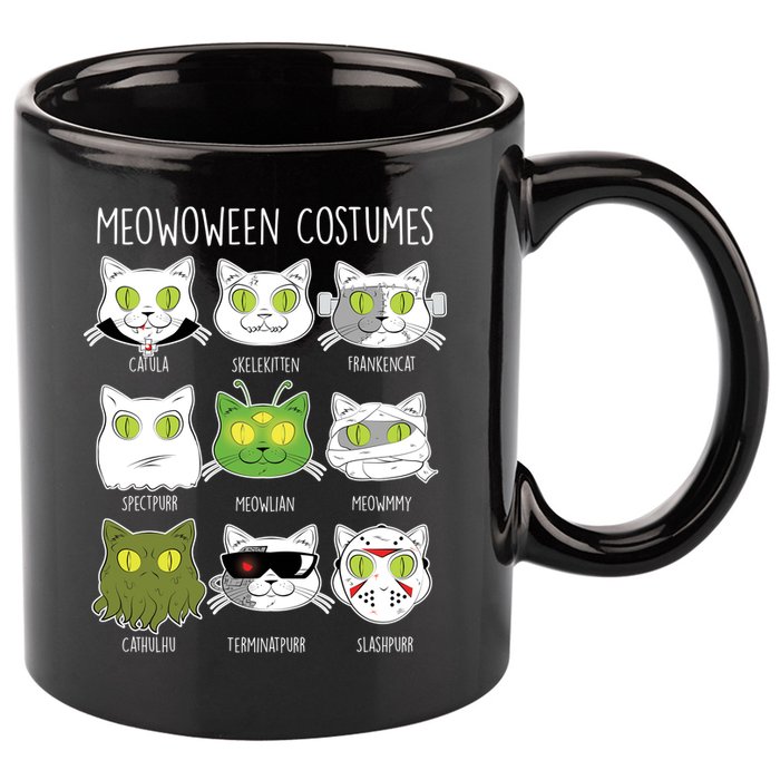 Meowoween Costumes Funny Cat Halloween 11oz C Handle Ceramic Mug