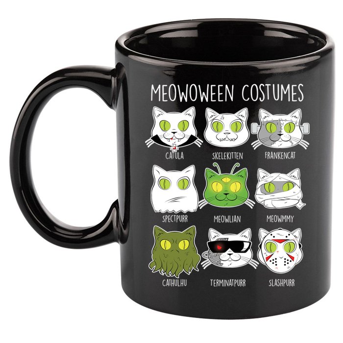 Meowoween Costumes Funny Cat Halloween 11oz C Handle Ceramic Mug