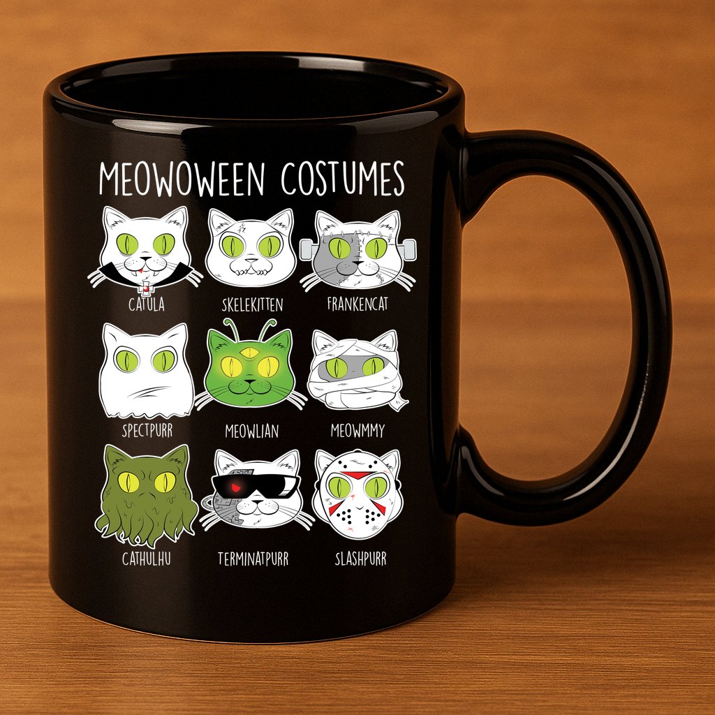 Meowoween Costumes Funny Cat Halloween 11oz C Handle Ceramic Mug