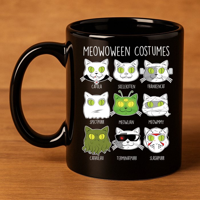 Meowoween Costumes Funny Cat Halloween 11oz C Handle Ceramic Mug