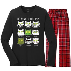 Meowoween Costumes Funny Cat Halloween Women's Long Sleeve Flannel Pajama Set 