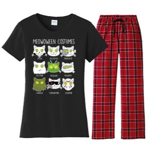 Meowoween Costumes Funny Cat Halloween Women's Flannel Pajama Set