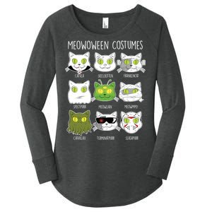 Meowoween Costumes Funny Cat Halloween Women's Perfect Tri Tunic Long Sleeve Shirt