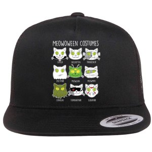 Meowoween Costumes Funny Cat Halloween Flat Bill Trucker Hat