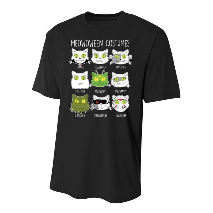 Meowoween Costumes Funny Cat Halloween Youth Performance Sprint T-Shirt