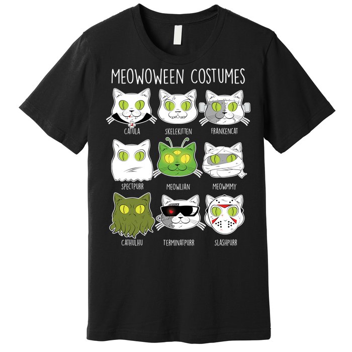 Meowoween Costumes Funny Cat Halloween Premium T-Shirt