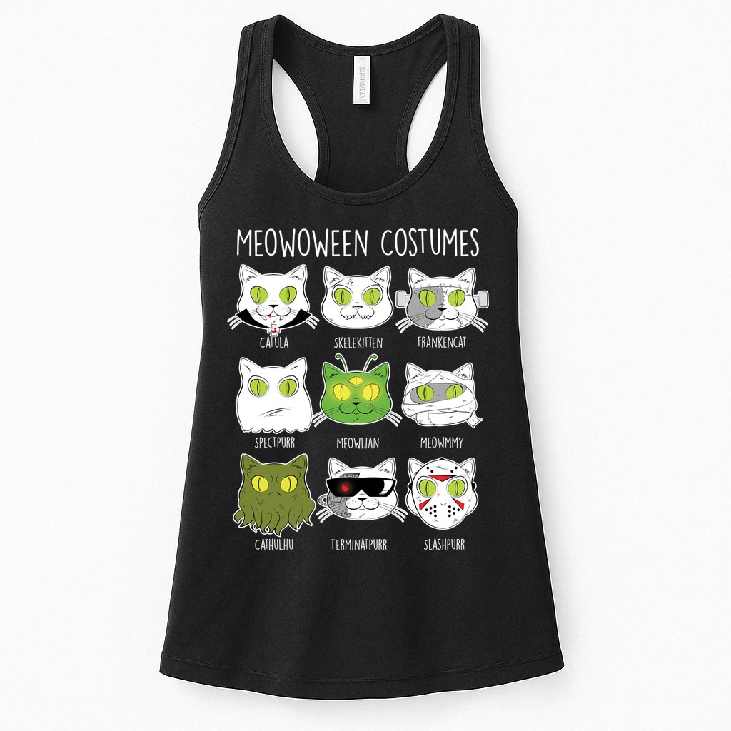 Meowoween Costumes Funny Cat Halloween Womens Tank Top