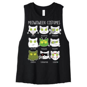 Meowoween Costumes Funny Cat Halloween Women's Racerback Cropped Tank