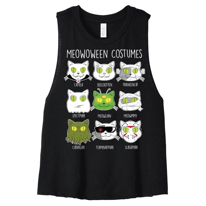 Meowoween Costumes Funny Cat Halloween Women's Racerback Cropped Tank