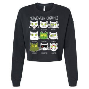 Meowoween Costumes Funny Cat Halloween Cropped Pullover Crew